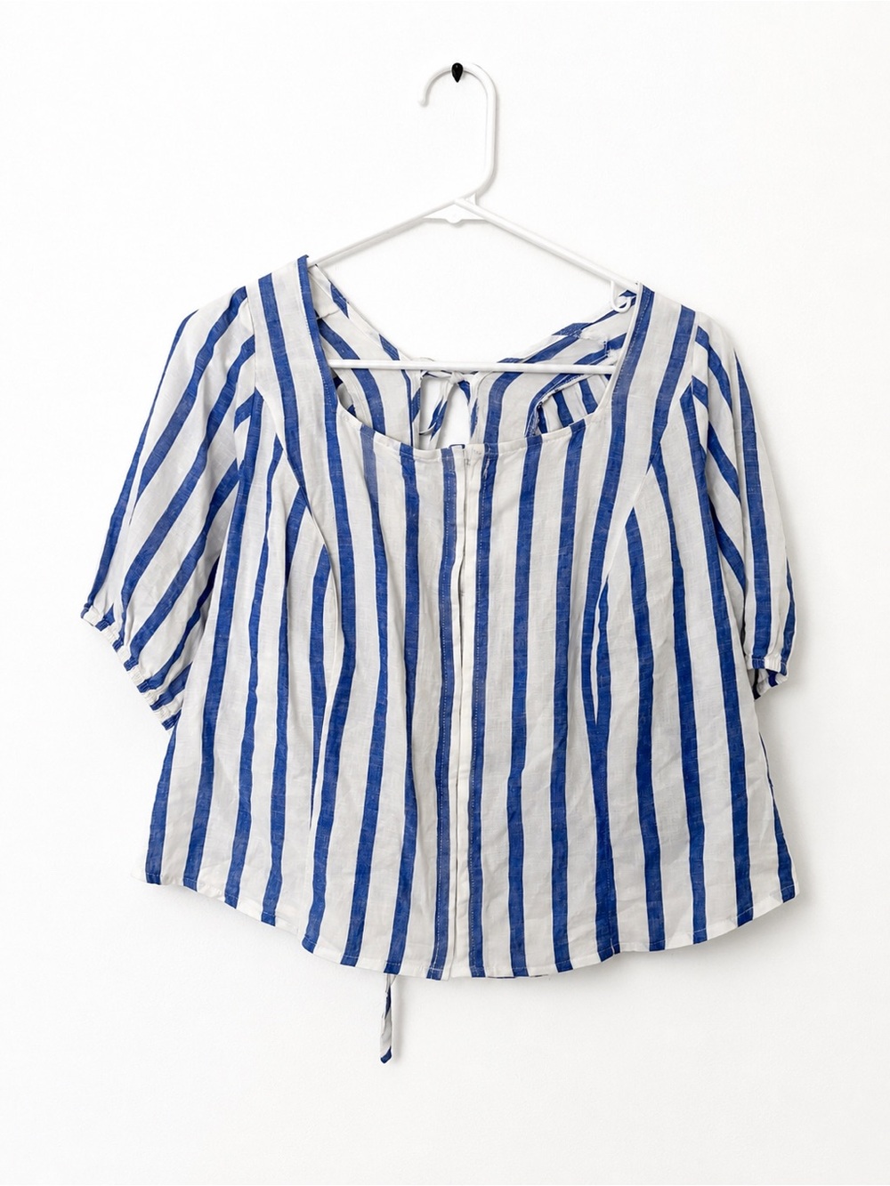 Torrid Blue & White Striped Puff Sleeve Smocked Peplum Top